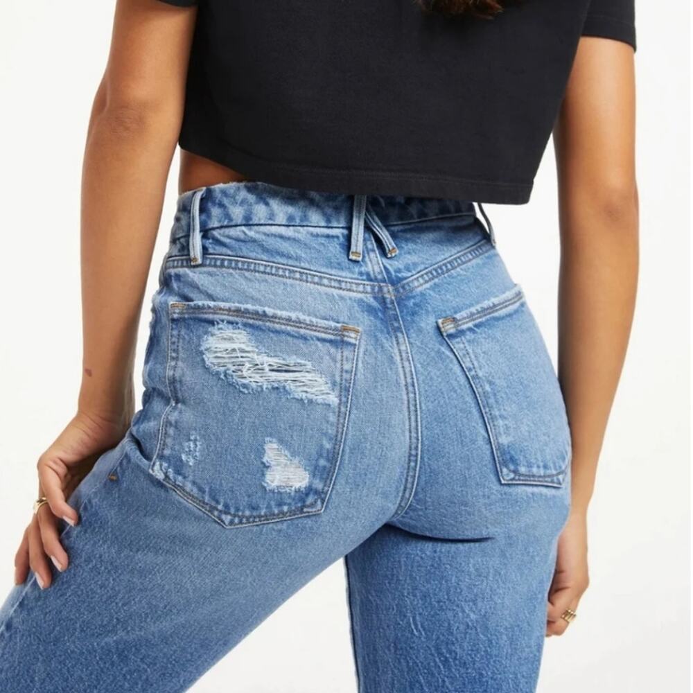 NWT Good American Good Vintage High Rise Straight Jeans 00 24 Raw Hem Indigo - Picture 7 of 10